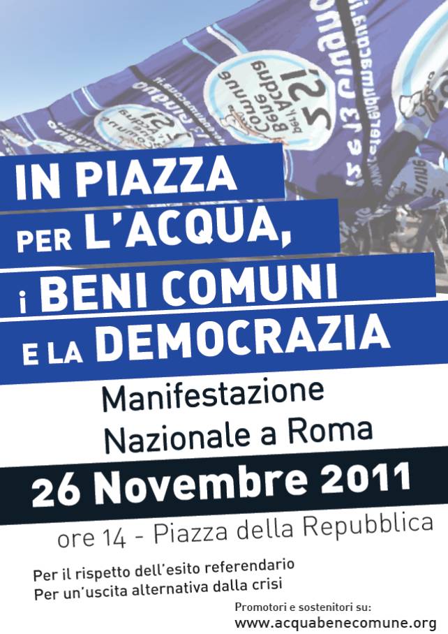 Sabato 26 Novembre Manifestazione nazionale a Roma per l'Acqua Pubblica