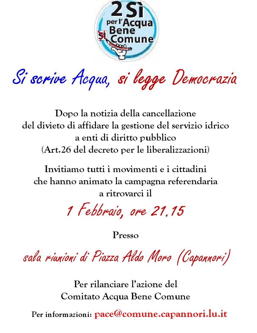 Acqua Bene Comune Lucca, incontriamoci il 1 Febbraio