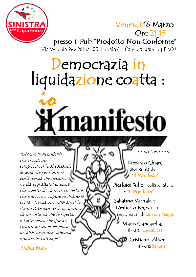 "Io Manifesto" Venerdì a Capannori con Riccaro Chiari, Gigi Sullo e l'editoria indipendente