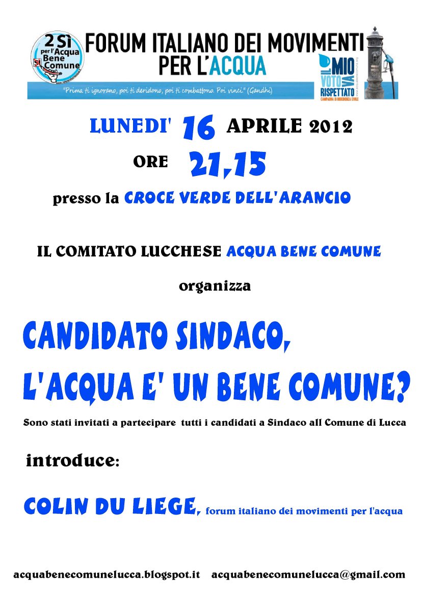 Candidato Sindaco di Lucca, l'Acqua è un Bene Comune?