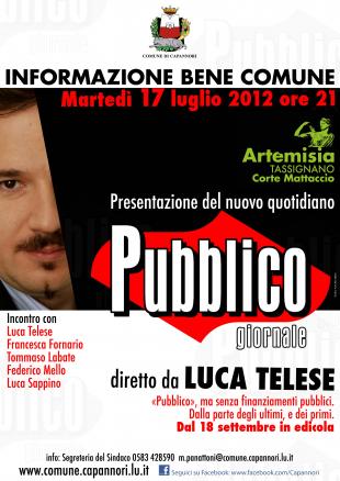 Il giornalista Luca Telese a Capannori per presentare il nuovo quotidiano 'Pubblico'
