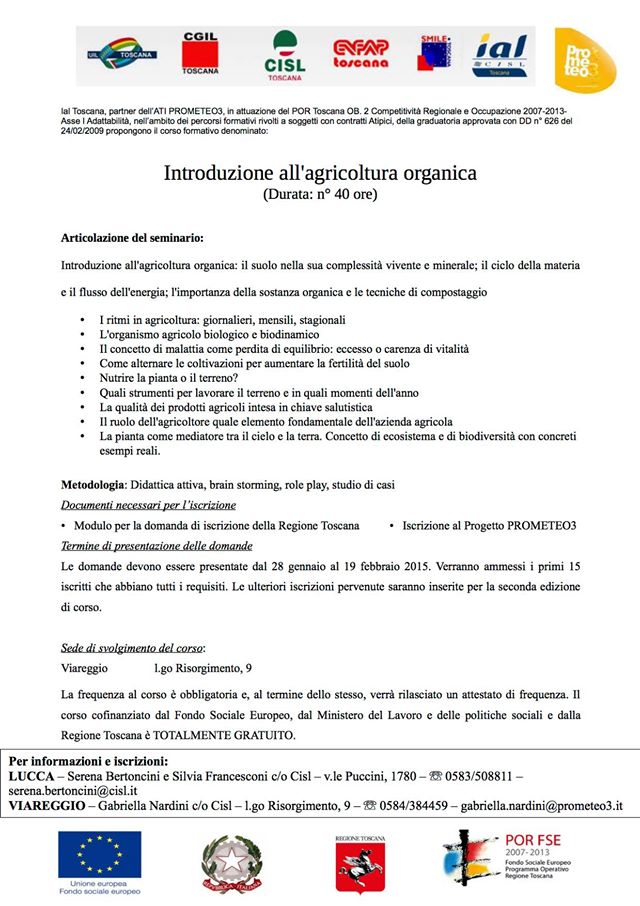 A Lucca un corso di Agricoltura organica