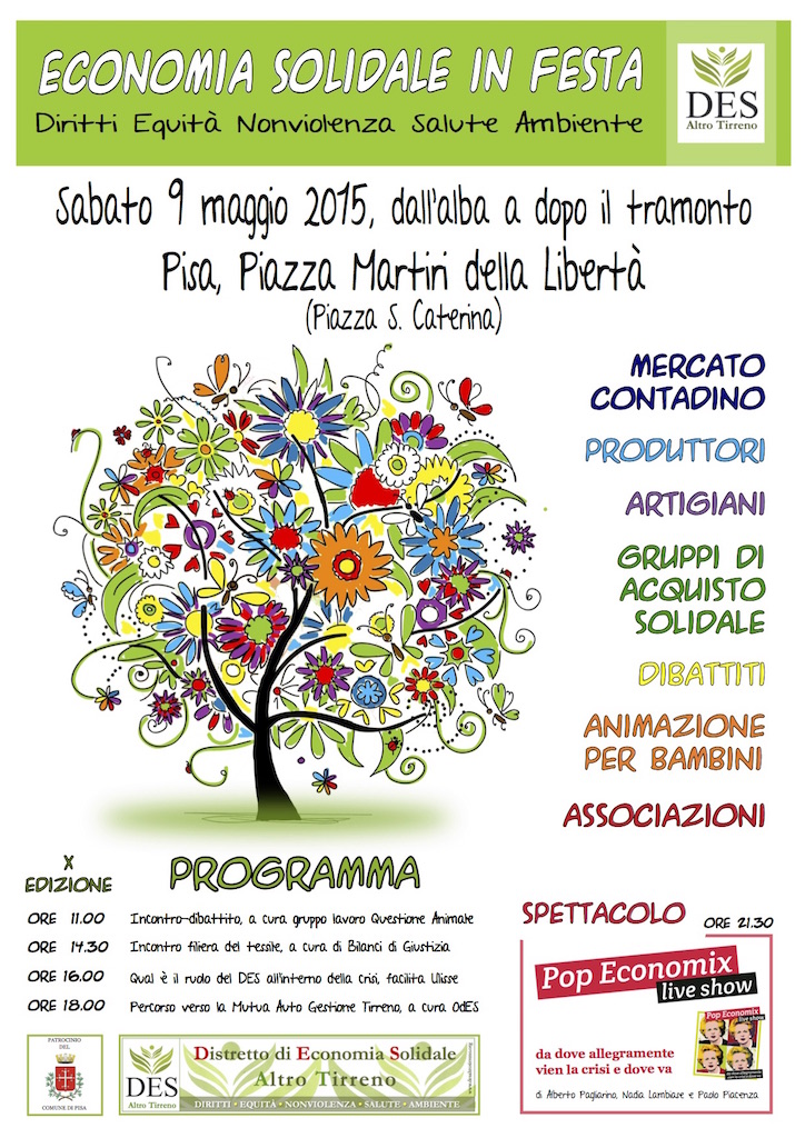 Sabato 9 Maggio a Pisa la Festa dell'Economia Solidale