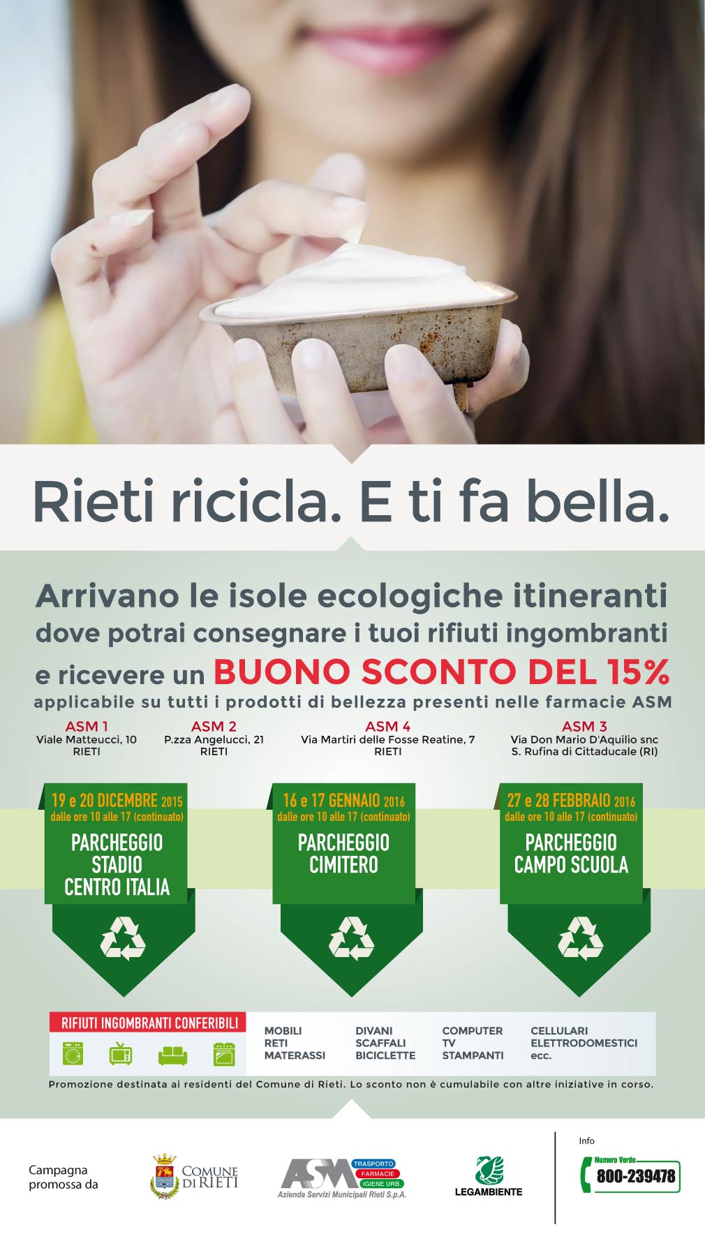 “Rieti ricicla. e ti fa bella”. Grande successo del 16 e 17 gennaio, a Febbraio nuovo appuntamento