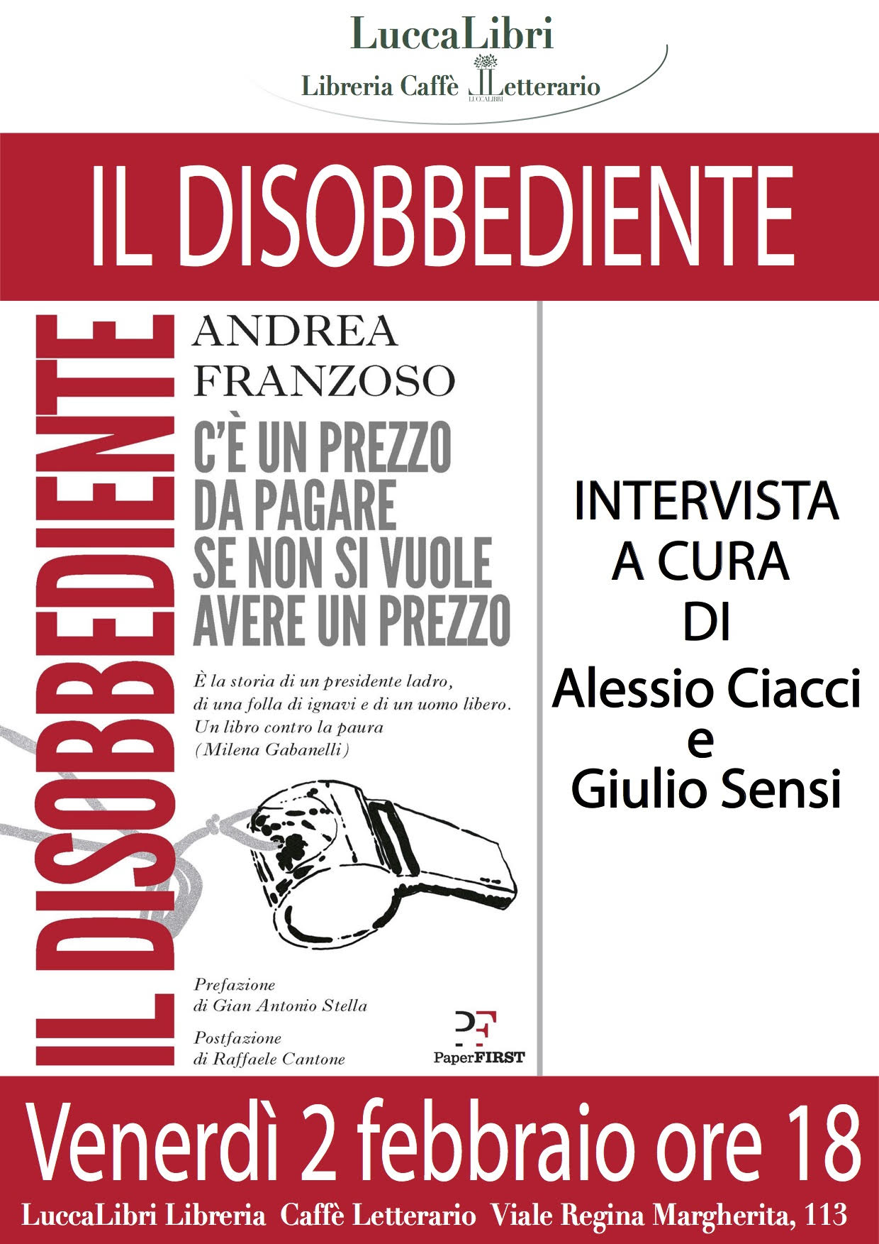 Andrea Franzoso a Lucca alla presentazione del suo libro contro la corruzione
