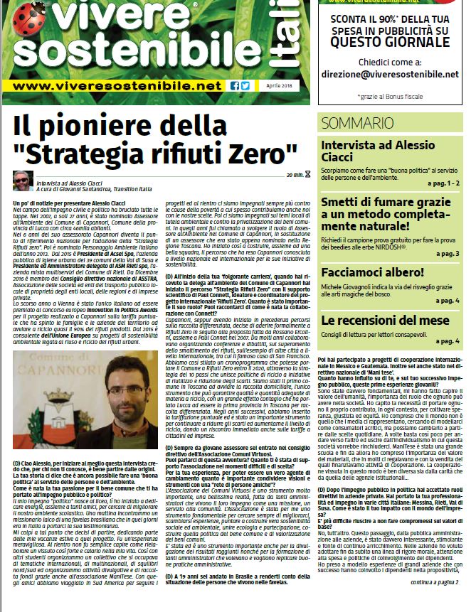 "Il pioniere della Strategia rifiuti Zero” Intervista a Alessio Ciacci della rivista Vivere Sostenibile